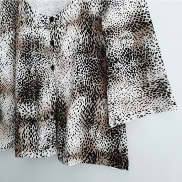 LINDA MATTHEWS Fine Knit Button Front Cardigan Cheetah Animal Print Sz L - Picture 5 of 11
